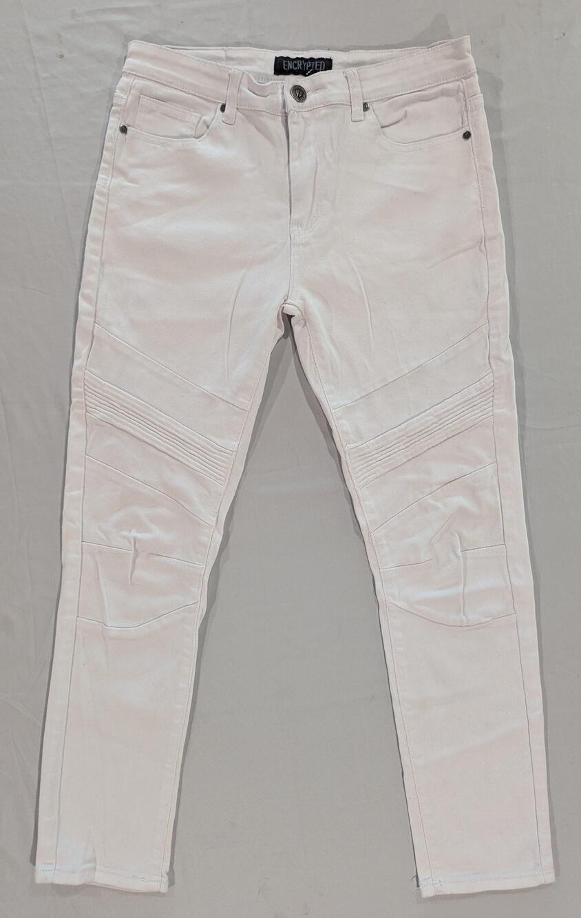 Encrypted Jeans Mens 32x30 White Skinny Slim Fit Moto Biker Stretch Denim